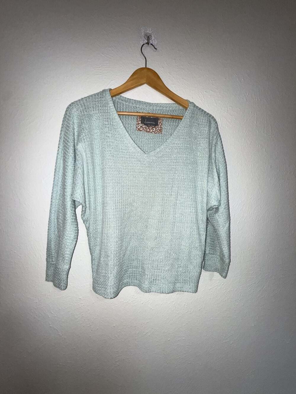 By Anthropologie Waffle Knit V-Neck Long Sleeve Sweater Top